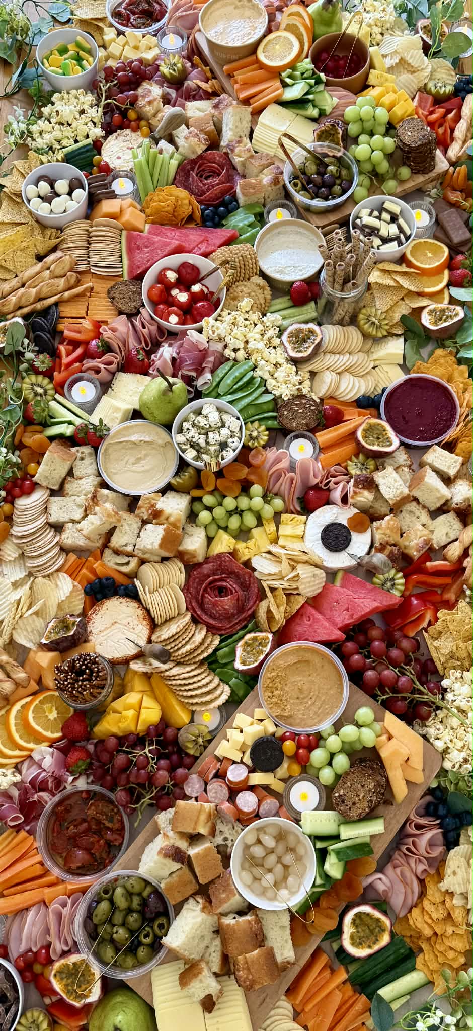 Massive grazing table spread with vibrant colors